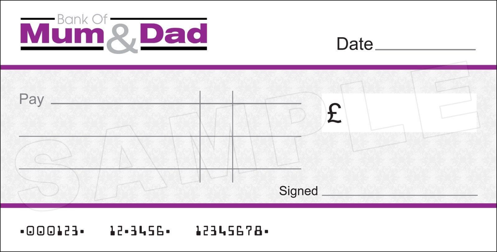 Details About Large Blank Bank Of Mum & Dad Cheque | Dads With Fun Blank Cheque Template