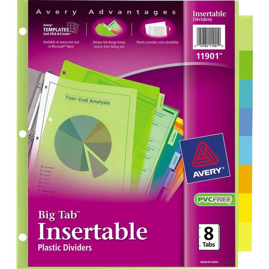 Discount Bulk Prices: Avery Big Tab Plastic Insertable Divider Within 8 Tab Divider Template Word