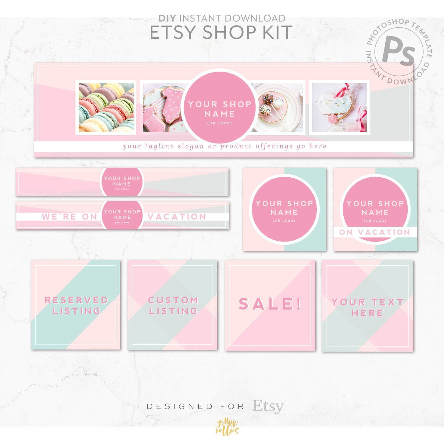 Diy Editable Etsy Shop Graphic Bundle Kit | Etsy Banner Throughout Free Etsy Banner Template