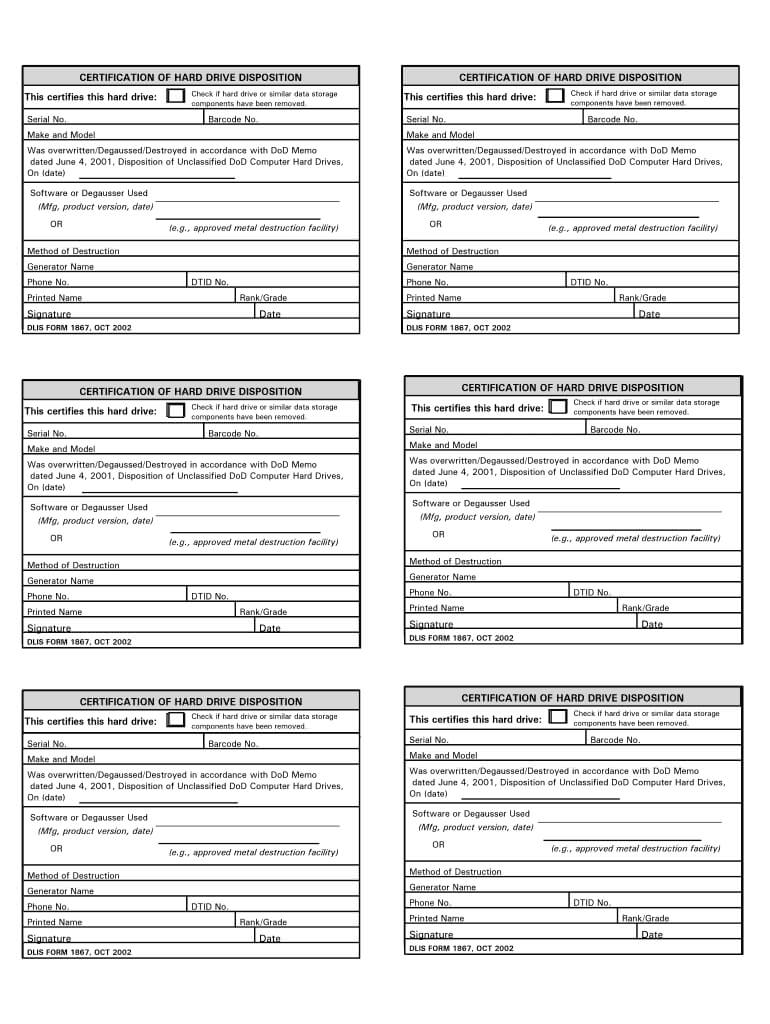 Dla Form 2500 – Fill Online, Printable, Fillable, Blank Regarding Hard Drive Destruction Certificate Template