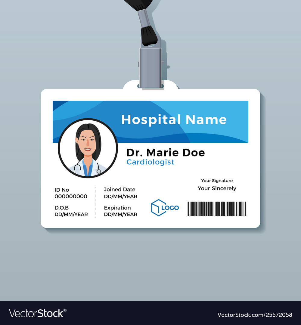 Doctor Id Card Medical Identity Badge Template Vector Image With Regard To Hospital Id Card Template