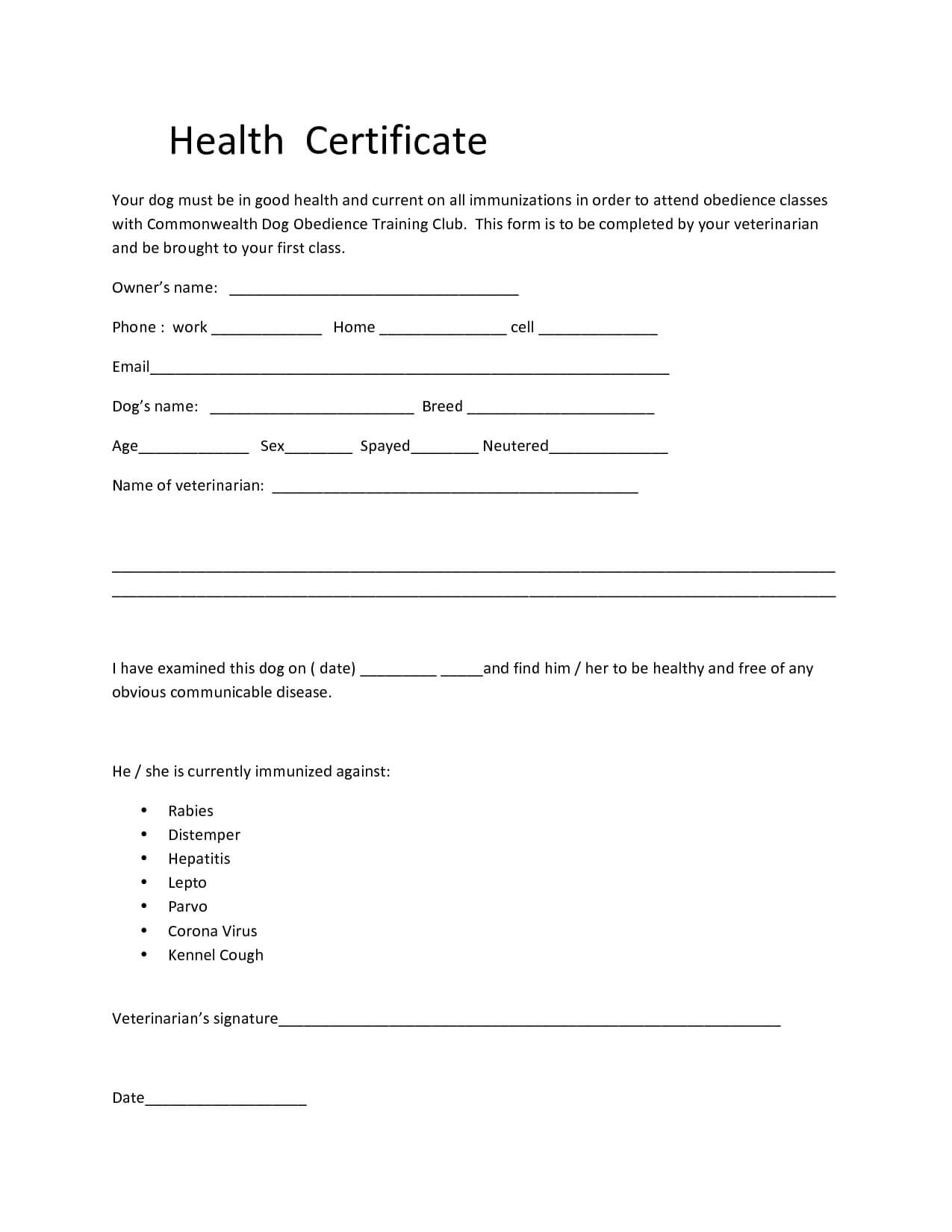 Dog Health Certificate – Zimer.bwong.co Within Fit To Fly Certificate Template