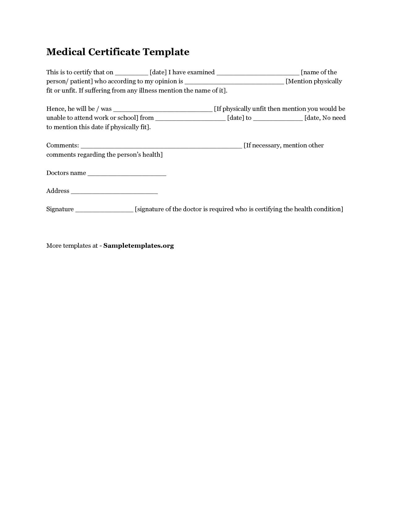 Download Medical Certificate Template1 | Certificate Pertaining To Australian Doctors Certificate Template