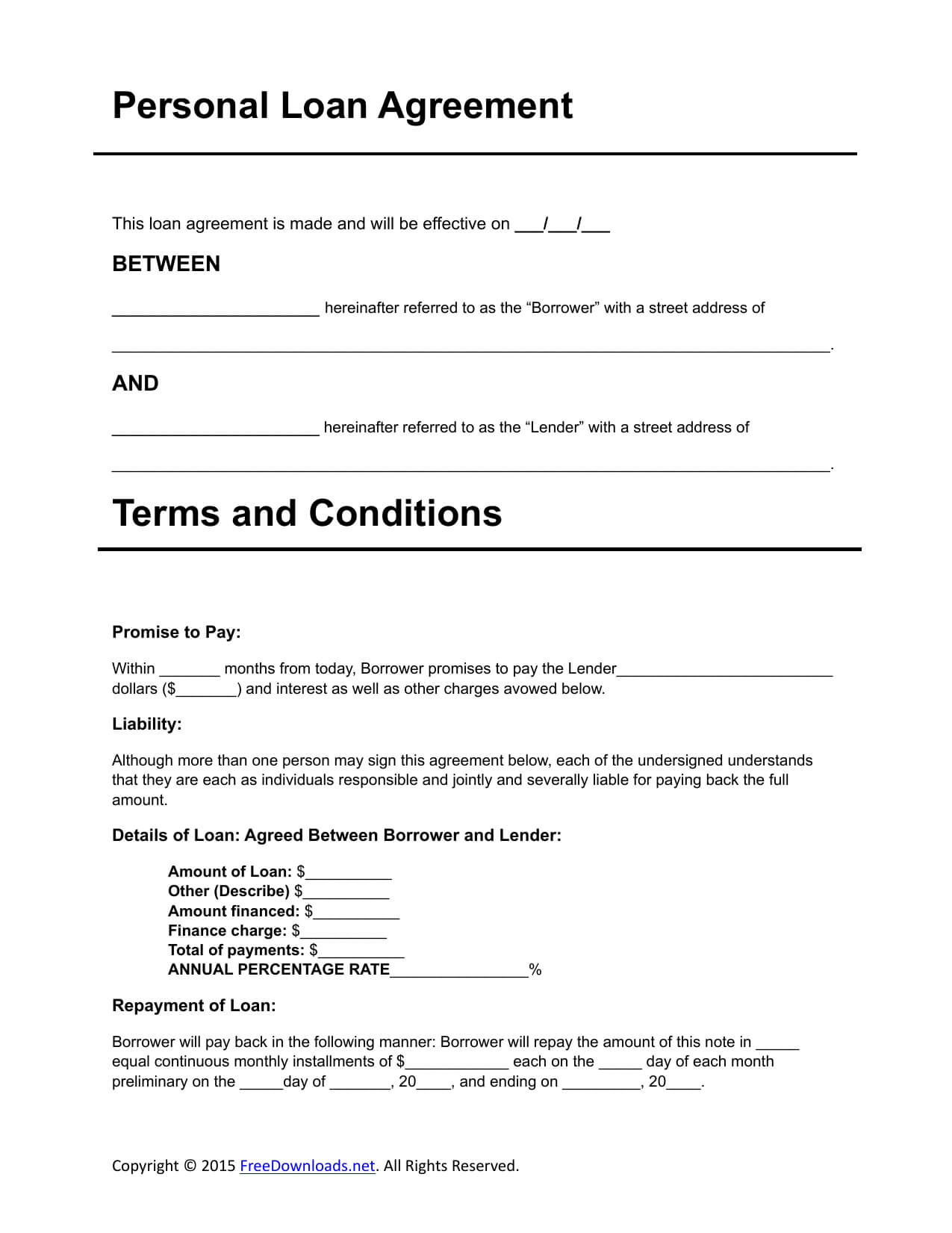 Download Personal Loan Agreement Template | Pdf | Rtf | Word Within Blank Loan Agreement Template