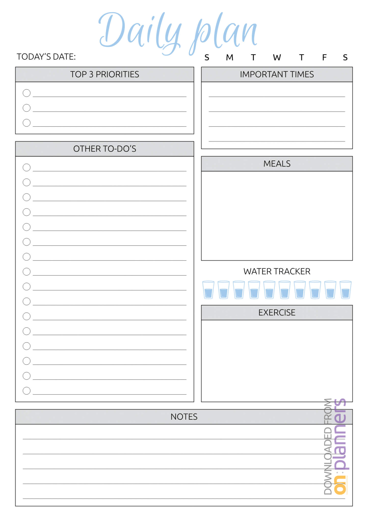 Download Printable Daily Plan With To Do List & Important Throughout Blank To Do List Template