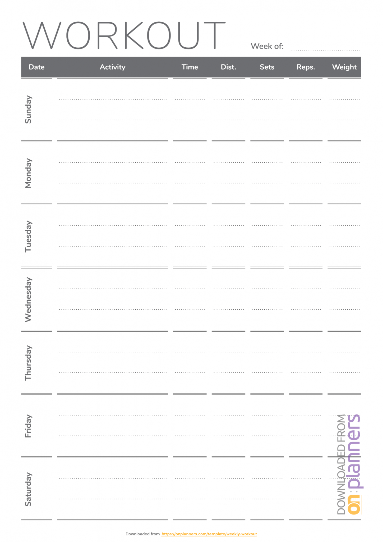 Printable Free Workout Plan Template Pdf