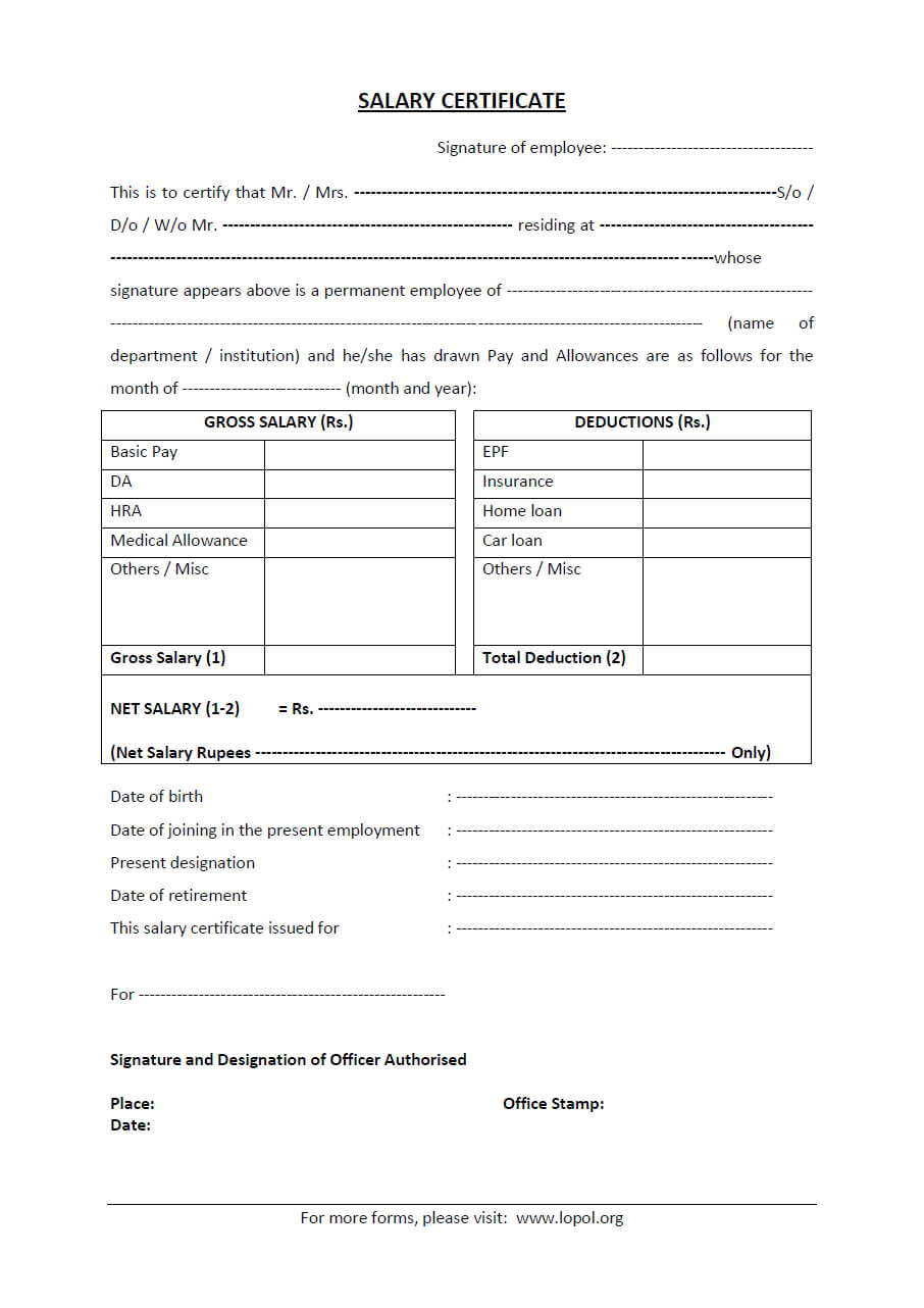 Download Salary Certificate Formats – Word, Excel And Pdf Pertaining To Certificate Of Payment Template