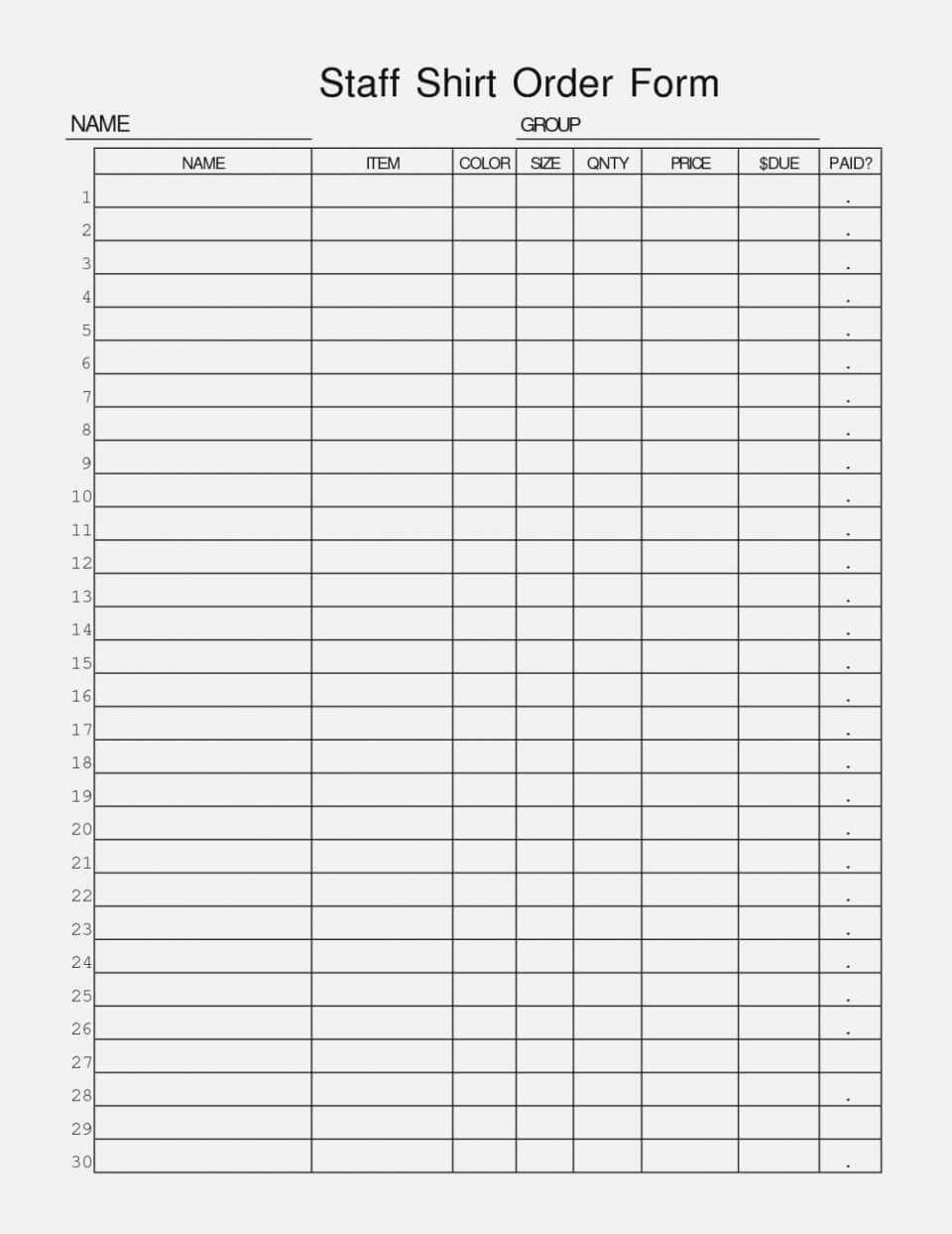 Downloadable T Shirt Order Form Doc Pertaining To Blank T Shirt Order Form Template