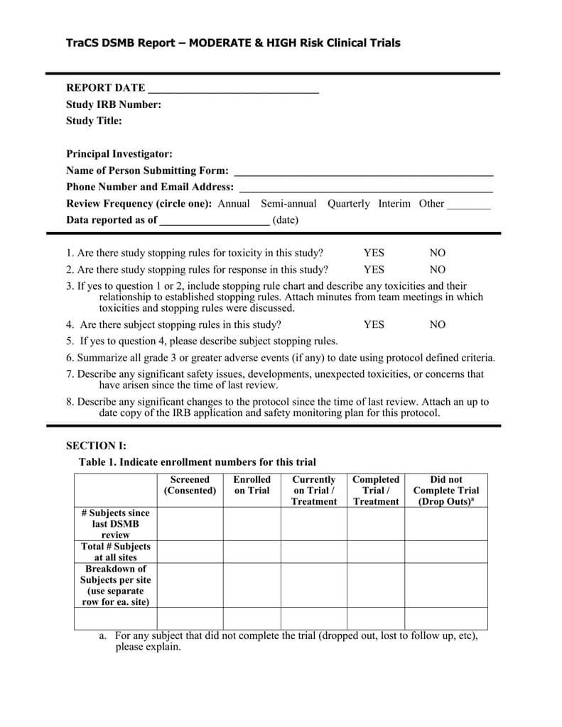Dsmb Report Form Template For Clinical Trial Report Template