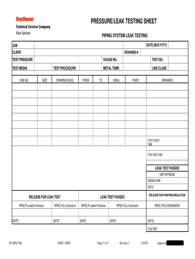 Duct Pressure Testing Forms – Fill Online, Printable With Regard To Hydrostatic Pressure Test Report Template