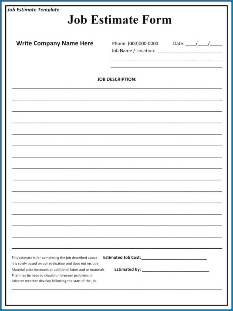 √ Free Printable Contractor Estimate Template | Templateral Inside Blank Estimate Form Template