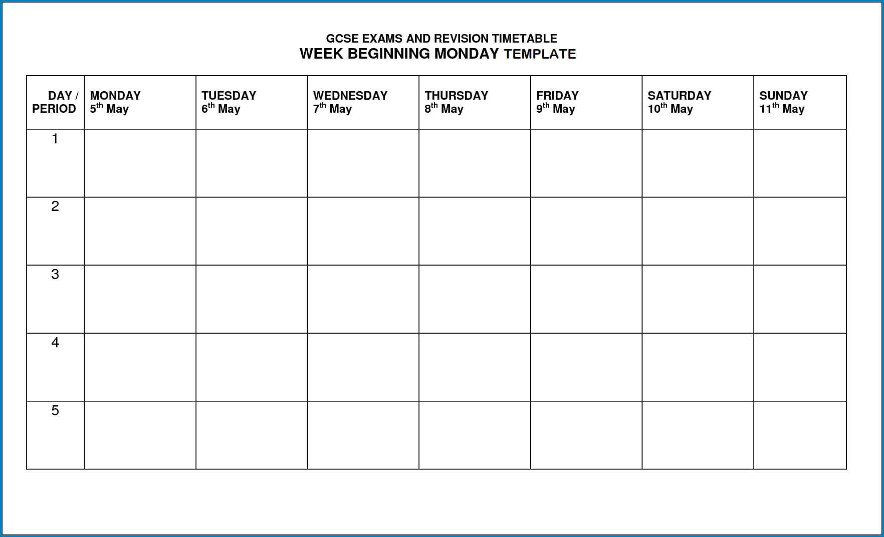 √ Free Printable Timetable Template | Templateral Pertaining To Blank Revision Timetable Template