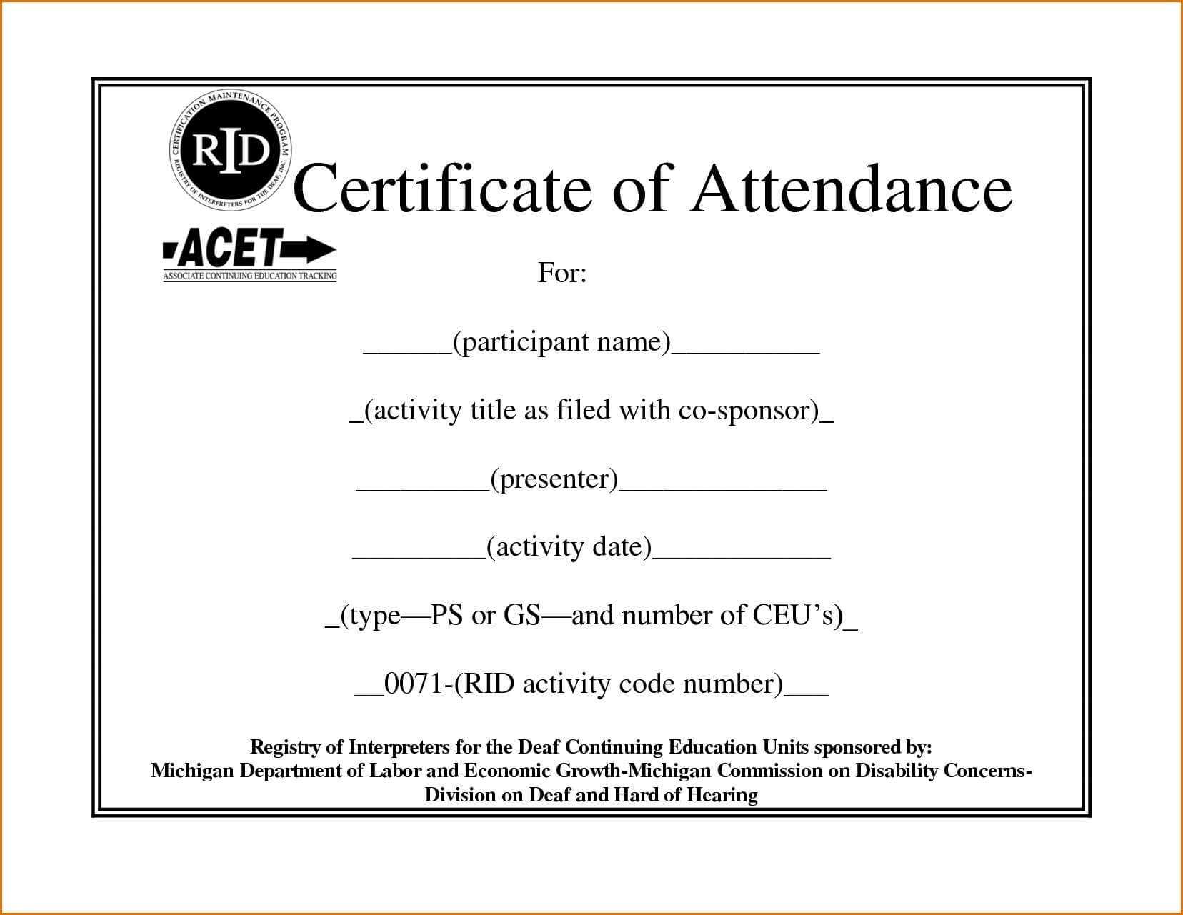 ❤️free Printable Certificate Of Attendance Sample Template Pertaining To Attendance Certificate Template Word