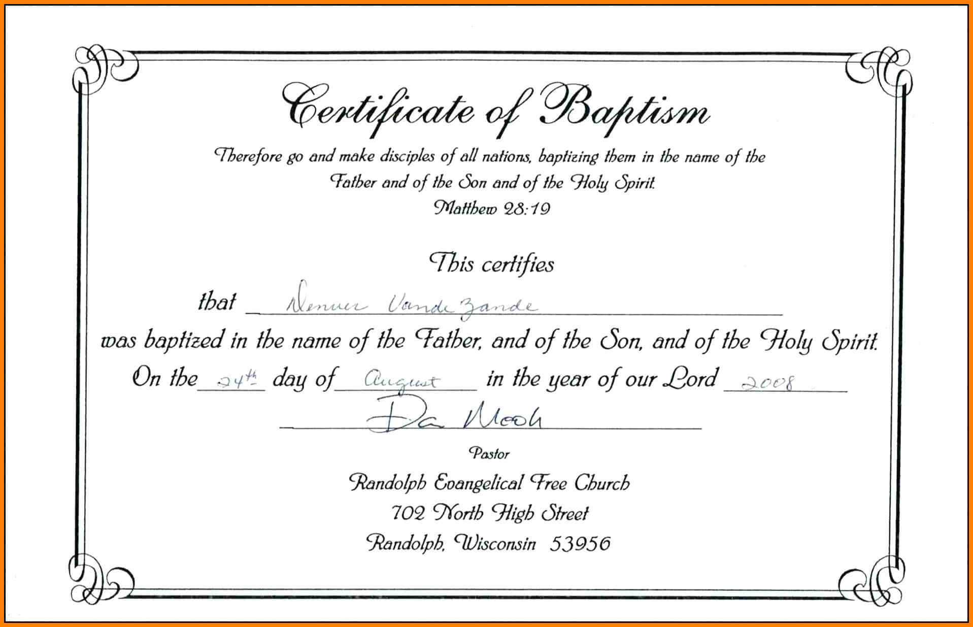 ❤️free Sample Certificate Of Baptism Form Template❤️ In Roman Catholic Baptism Certificate Template