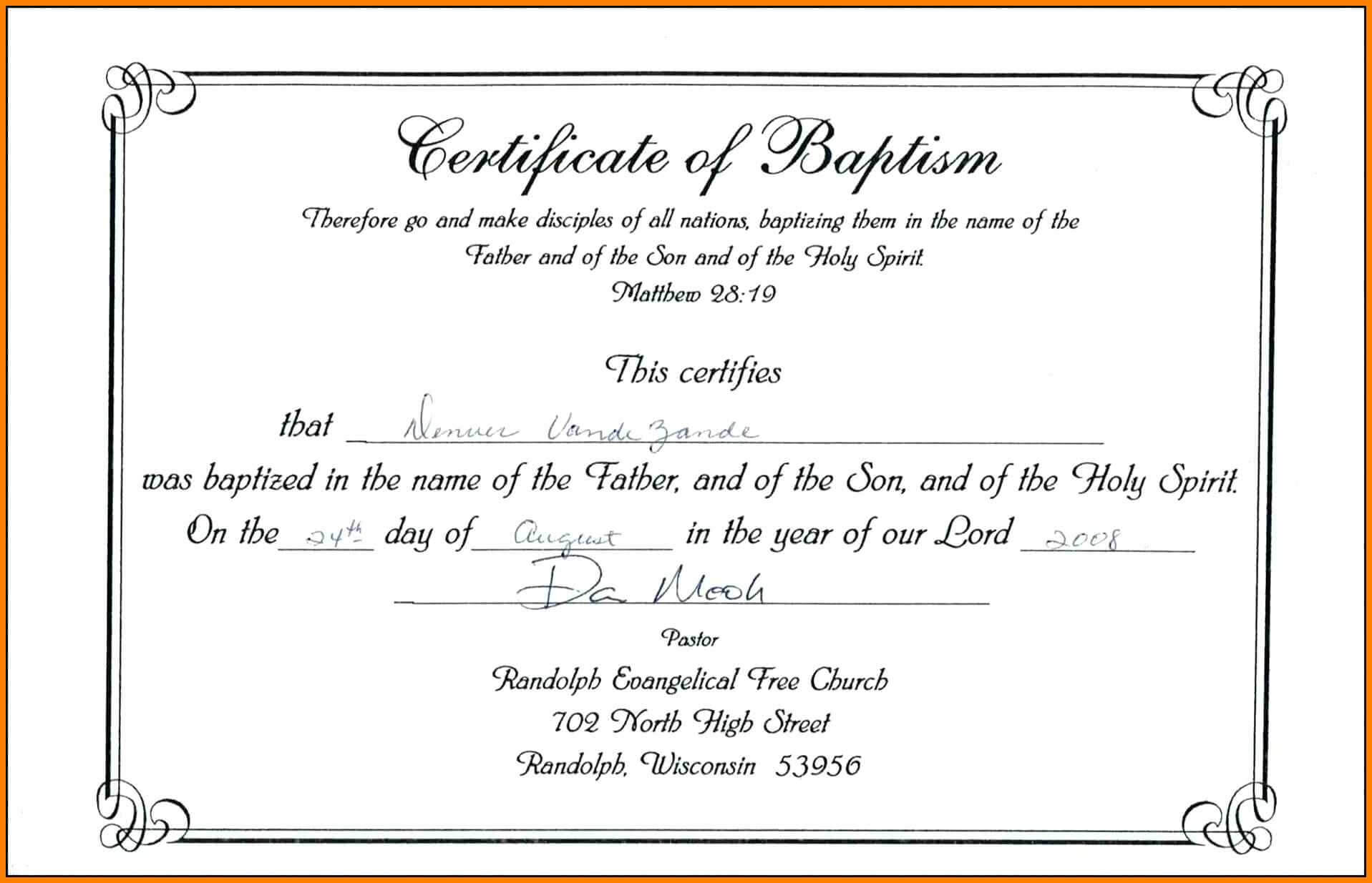 ❤️free Sample Certificate Of Baptism Form Template❤️ With Regard To Christian Baptism Certificate Template