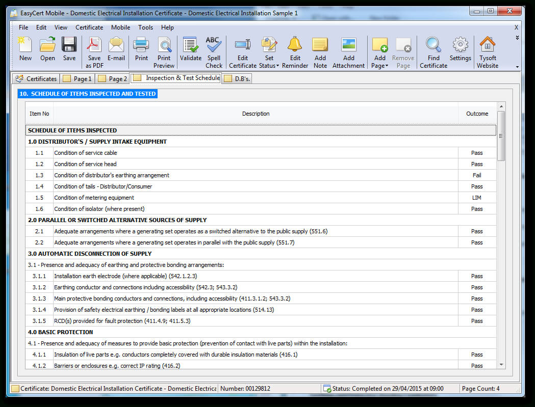 Easycert Electrical Software, Test & Inspection, Electrical Throughout Electrical Minor Works Certificate Template