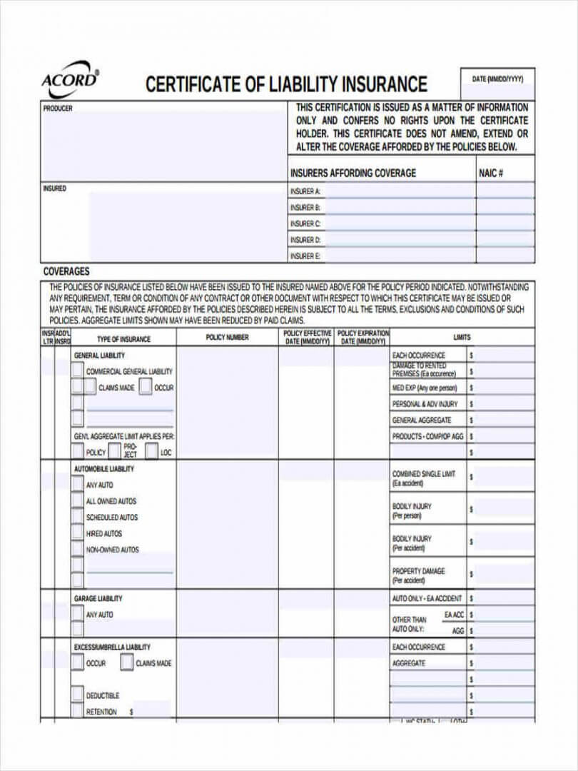 Editable 10 Liability Insurance Form Samples Free Sample Within Certificate Of Liability Insurance Template