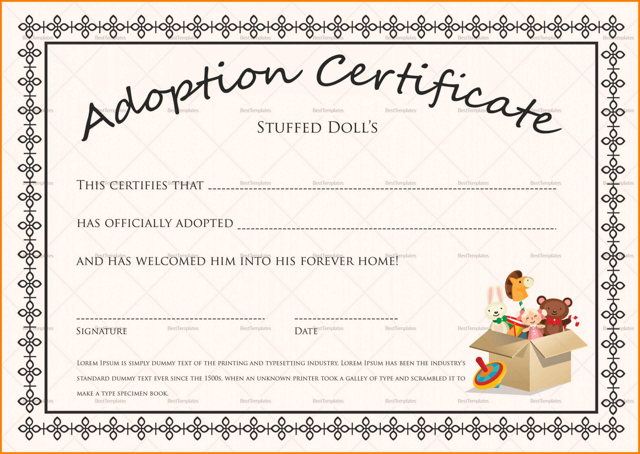 Editable Adoption Certificates Hadipalmexco Child Adoption Regarding Blank Adoption Certificate Template