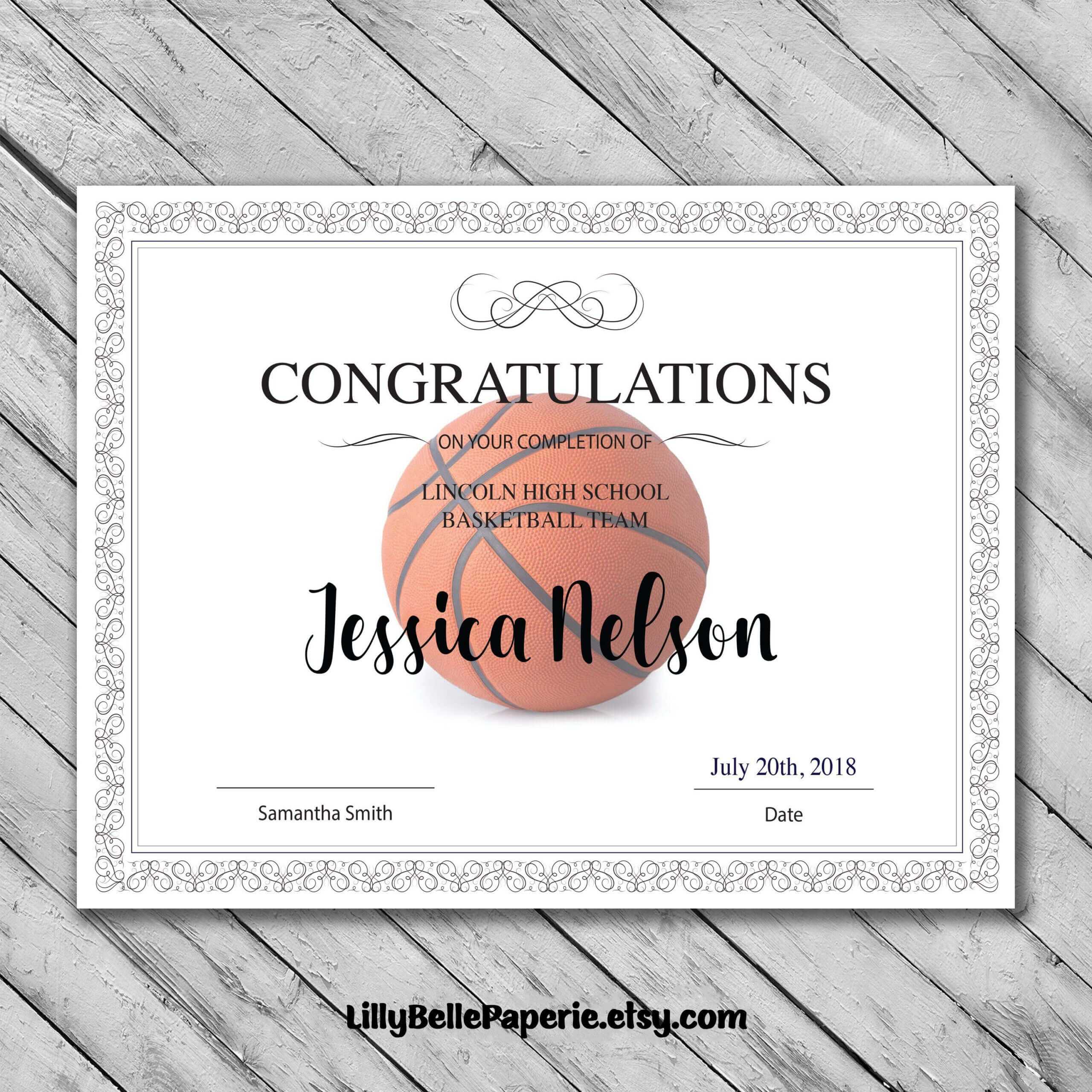 Editable Basketball Certificate Template - Printable With Regard To Basketball Certificate Template