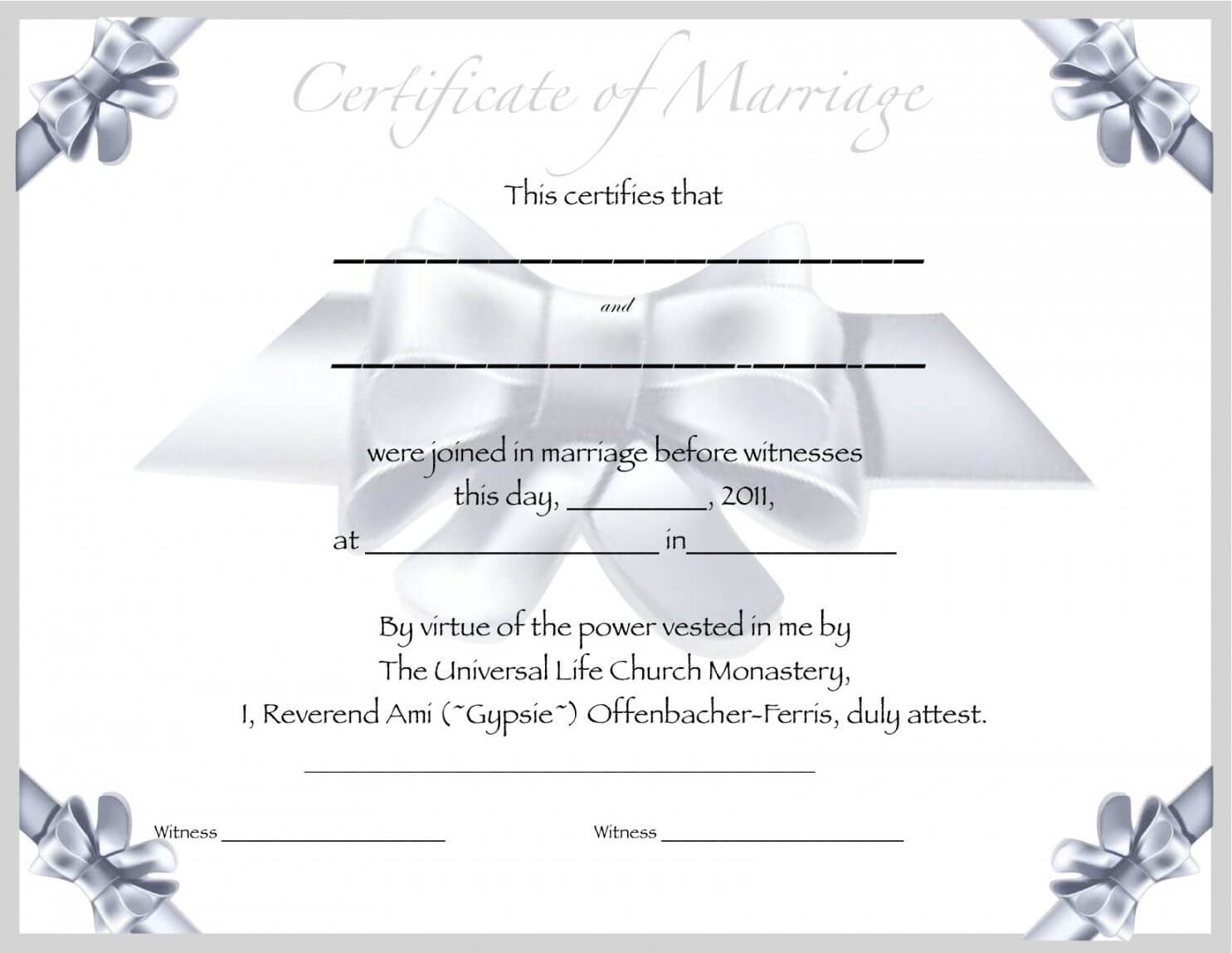 Editable Free Blank Marriage Certificate Template In Certificate Of Marriage Template