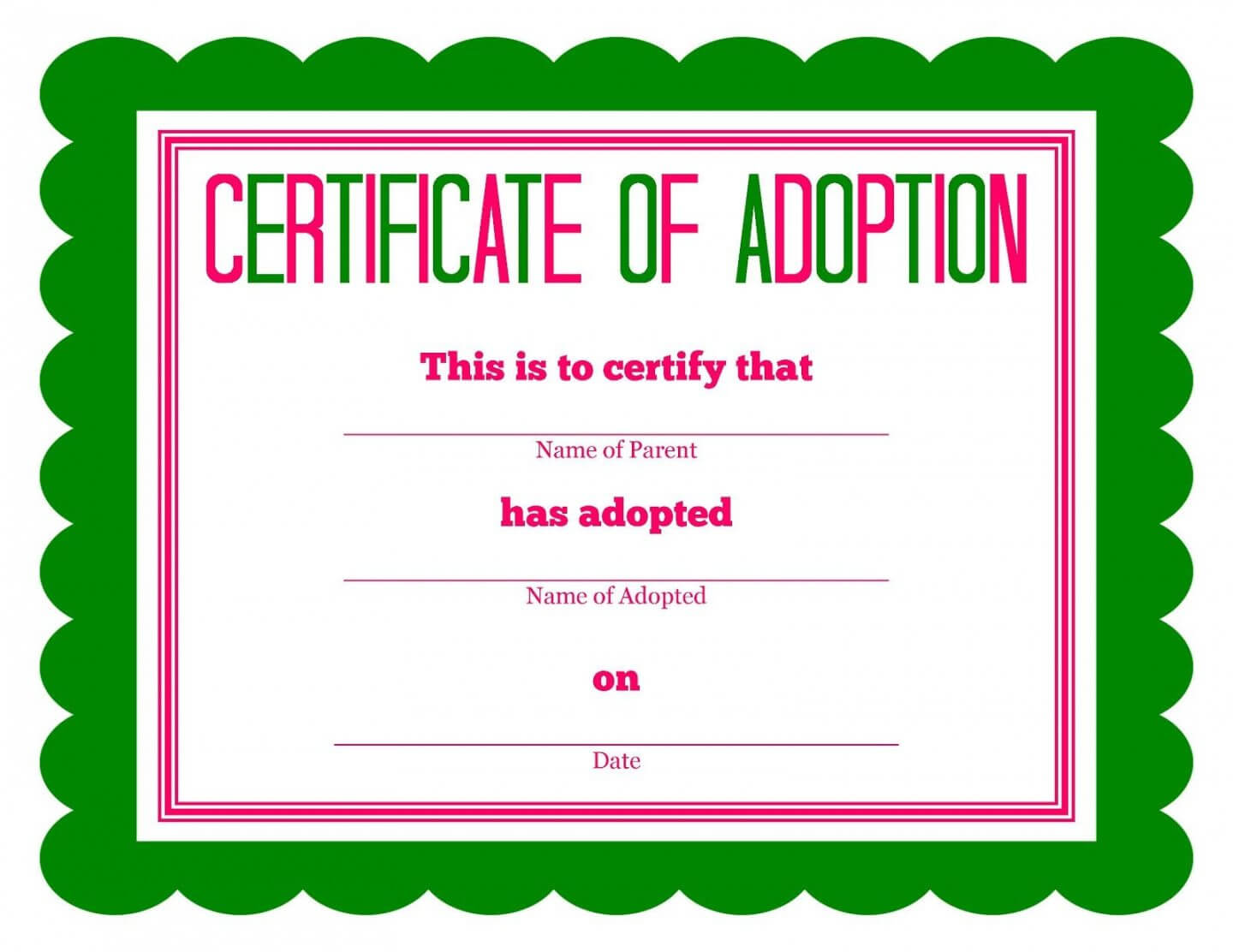 Editable Free Printable Stuffed Animal Adoption Certificate With Regard To Child Adoption Certificate Template