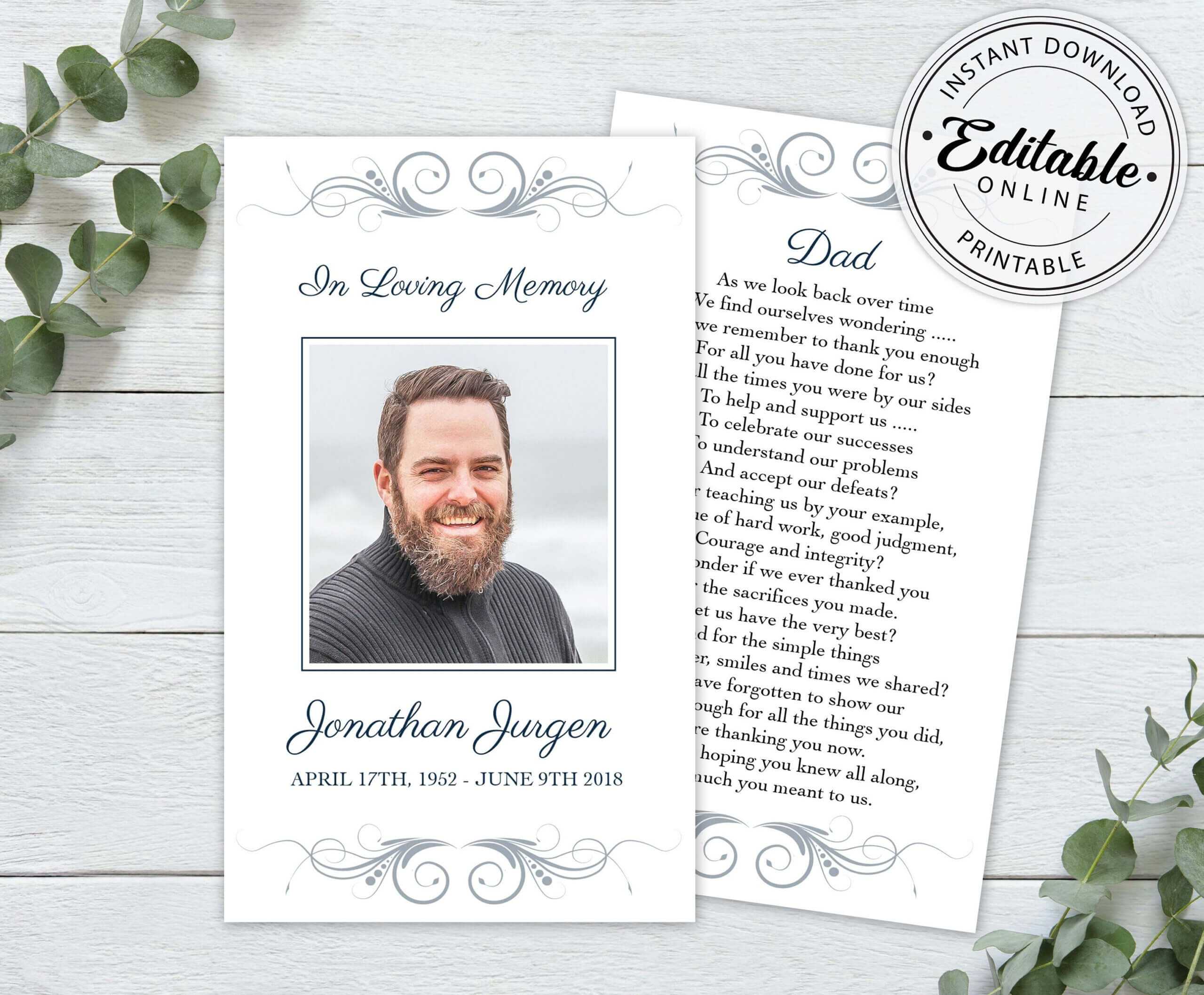 Editable Funeral Prayer Card Template, Printable Memorial Pertaining To Prayer Card Template For Word