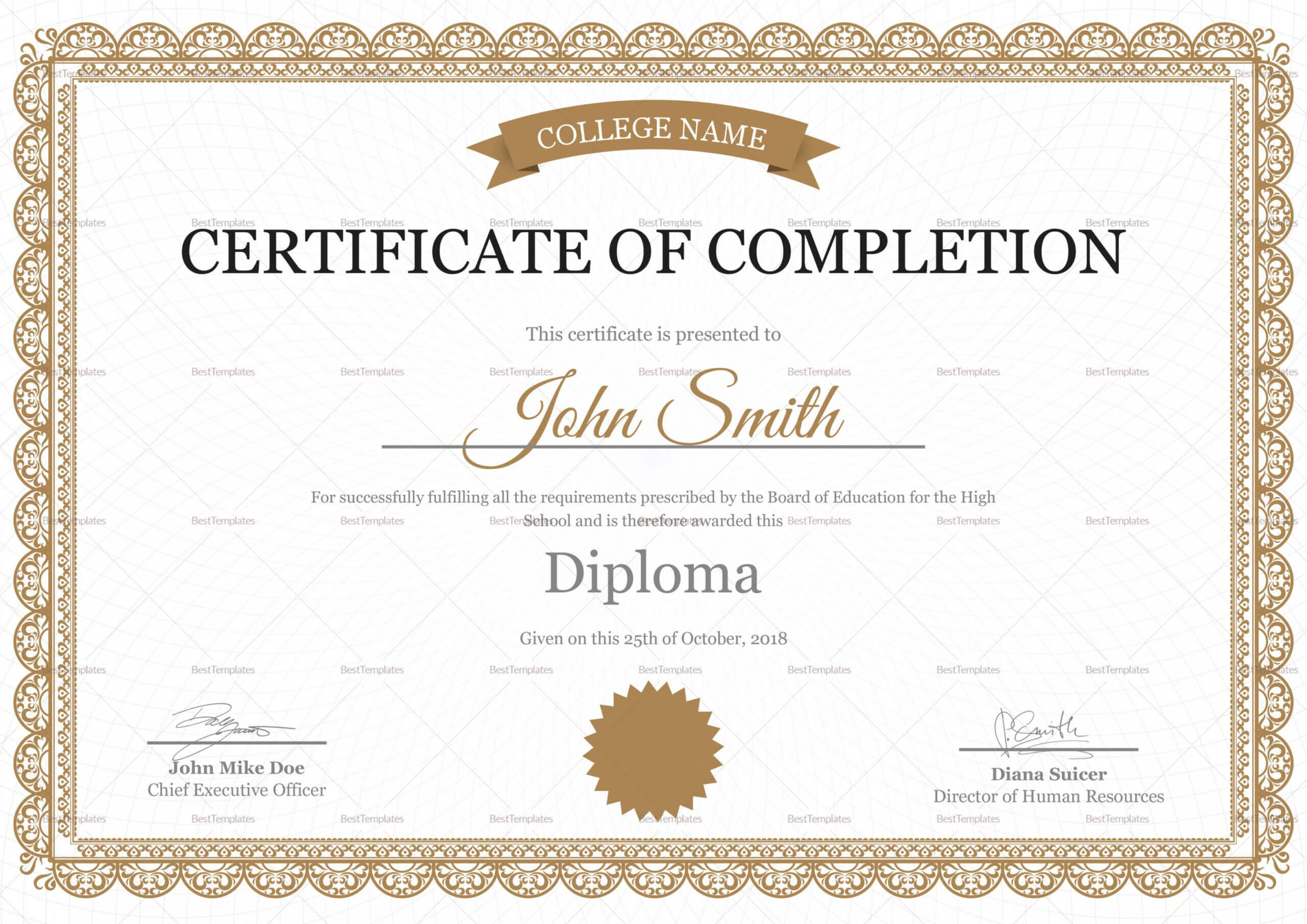 Editable High School Completion Certificate Design Template Pertaining To Certificate Templates For School