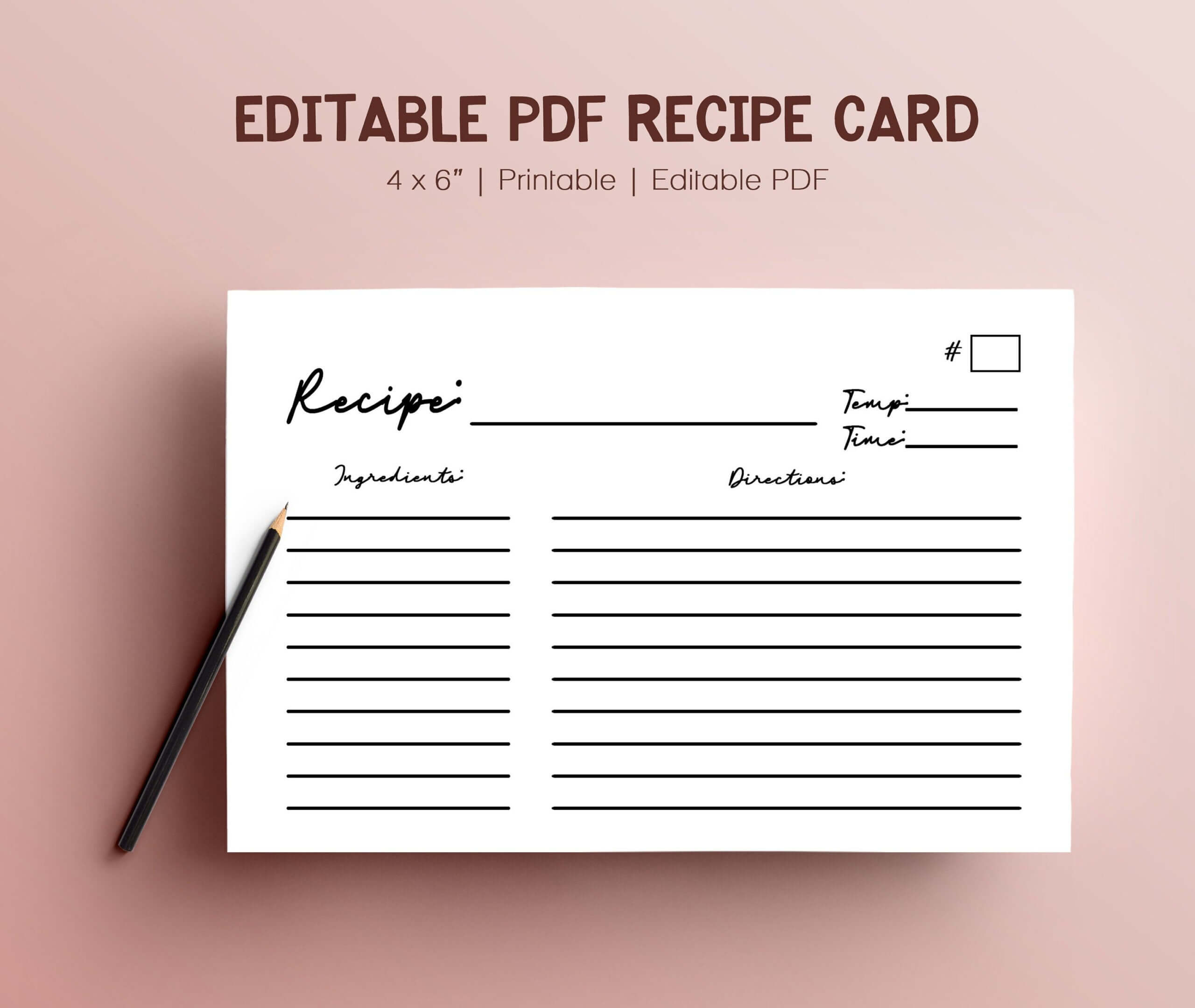 Editable Pdf Index Recipe Cards 4X6", Printable Recipe Sheet Intended For 4X6 Note Card Template Word