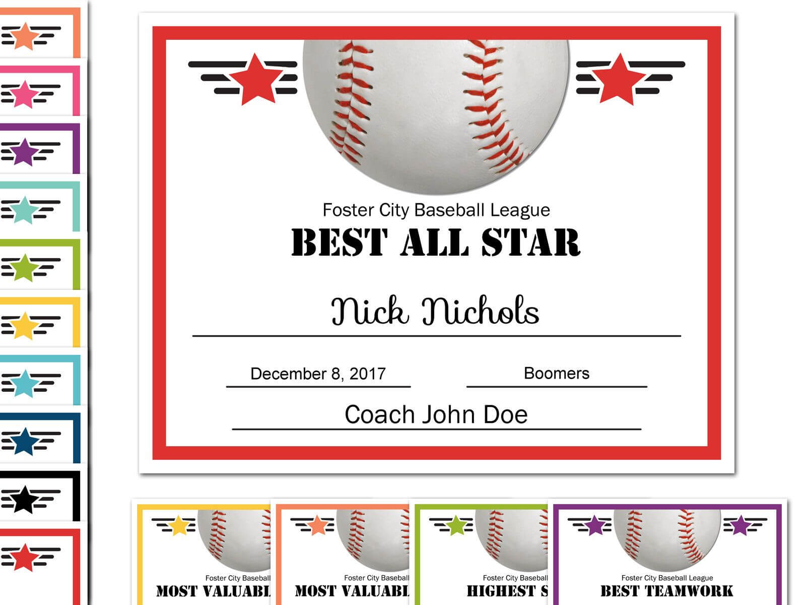 Editable Pdf Sports Team Baseball Certificate Award Template Within Hockey Certificate Templates