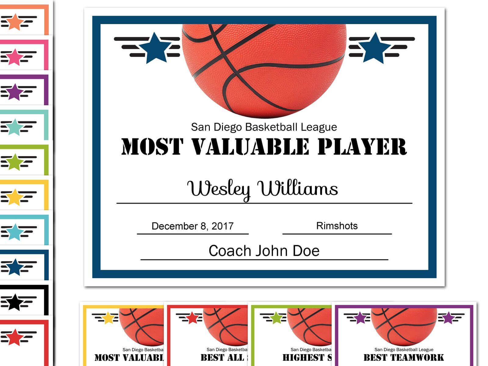 Editable Pdf Sports Team Basketball Certificate Award Intended For Basketball Camp Certificate Template