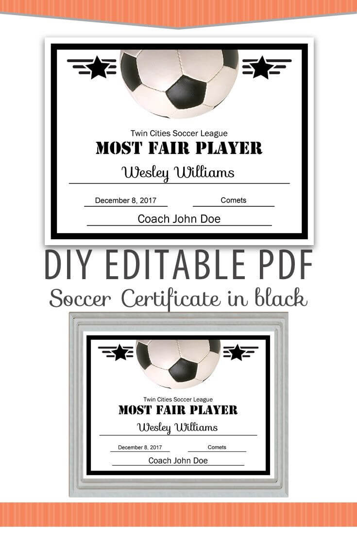 Editable Pdf Sports Team Soccer Certificate Diy Award Within Soccer Award Certificate Template