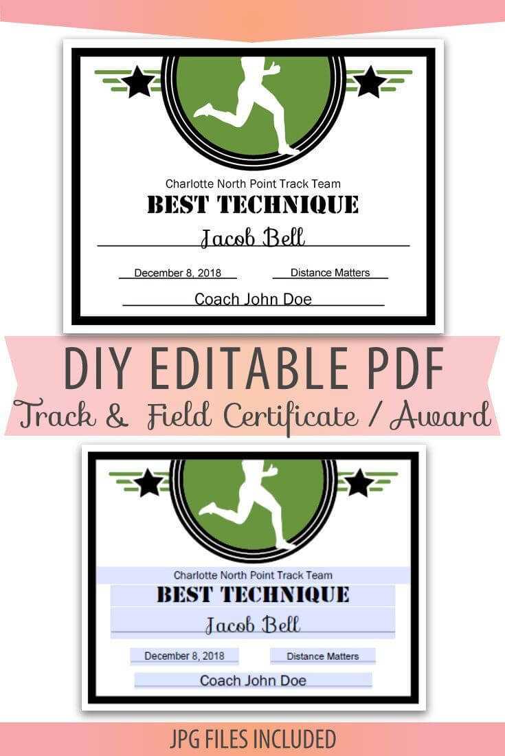 Editable Pdf Sports Team Track And Field Certificate Diy With Track And Field Certificate Templates Free