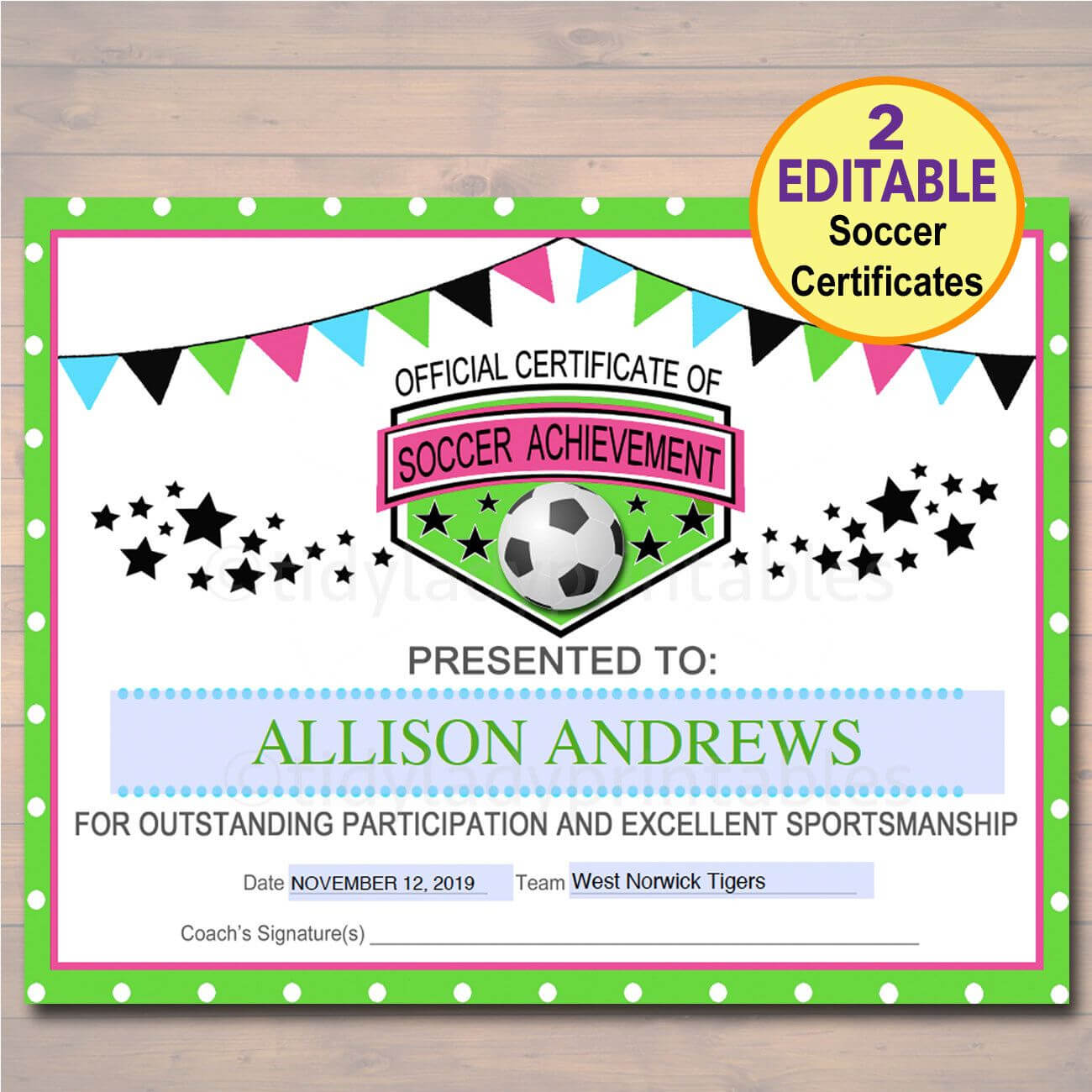 Editable Soccer Award Certificates, Instant Download, Team In Soccer Award Certificate Template