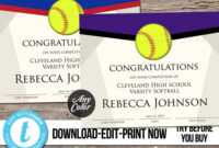 Editable Softball Award Certificate, Custom Printable in Softball Certificate Templates Free