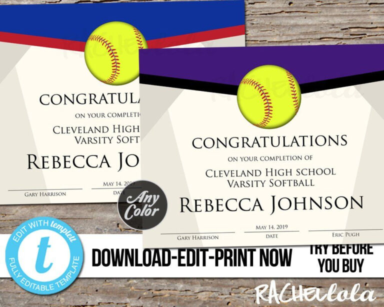 Softball Certificate Templates Free Professional Template Examples