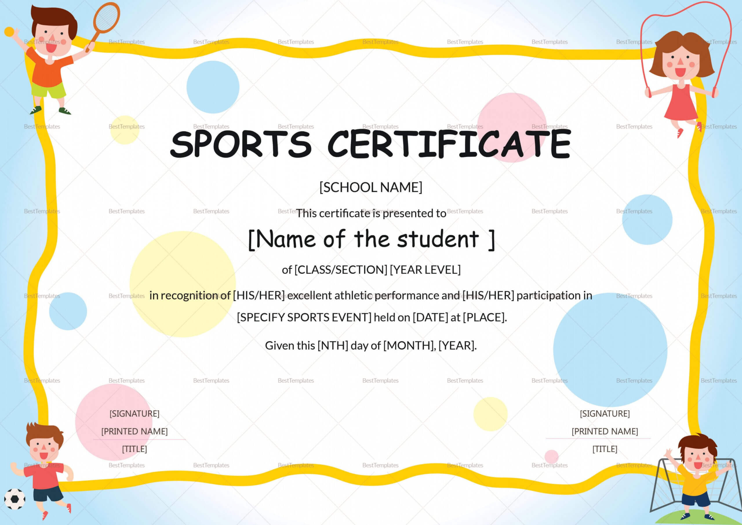 Editable Sports Day Certificate Template Inside Sports Day Certificate Templates Free