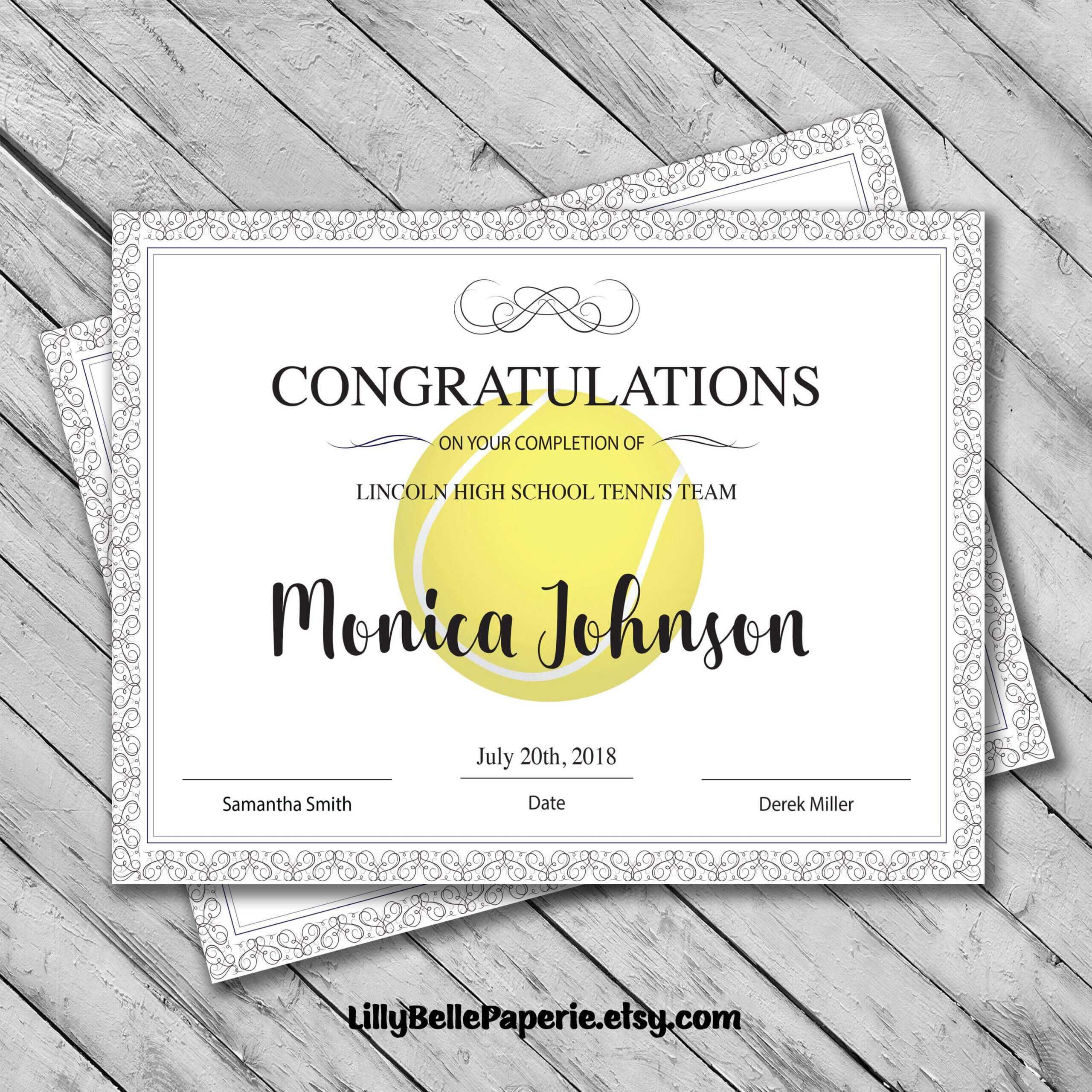 Editable Tennis Certificate Template - Printable Certificate Inside Tennis Certificate Template Free