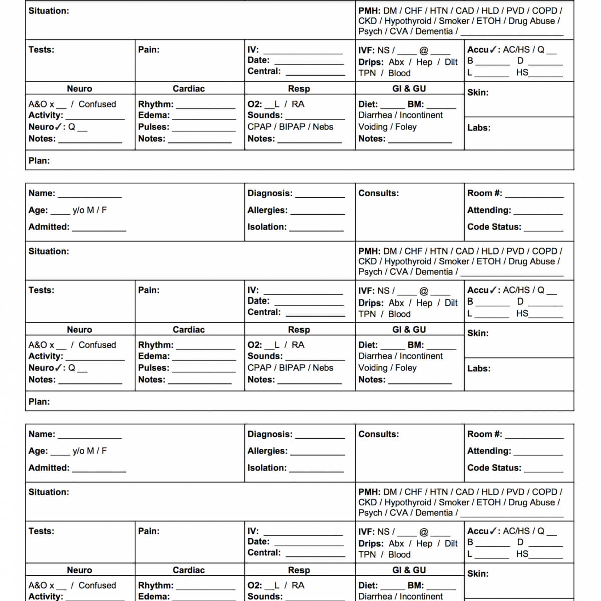 Editable This Free Mini Sbar Nursing Report Sheet Is A Throughout Med