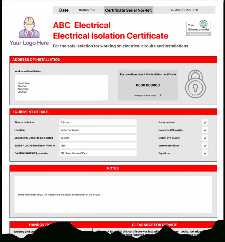Electrical Isolation Certificate | Send Unlimited Throughout Electrical Isolation Certificate Template