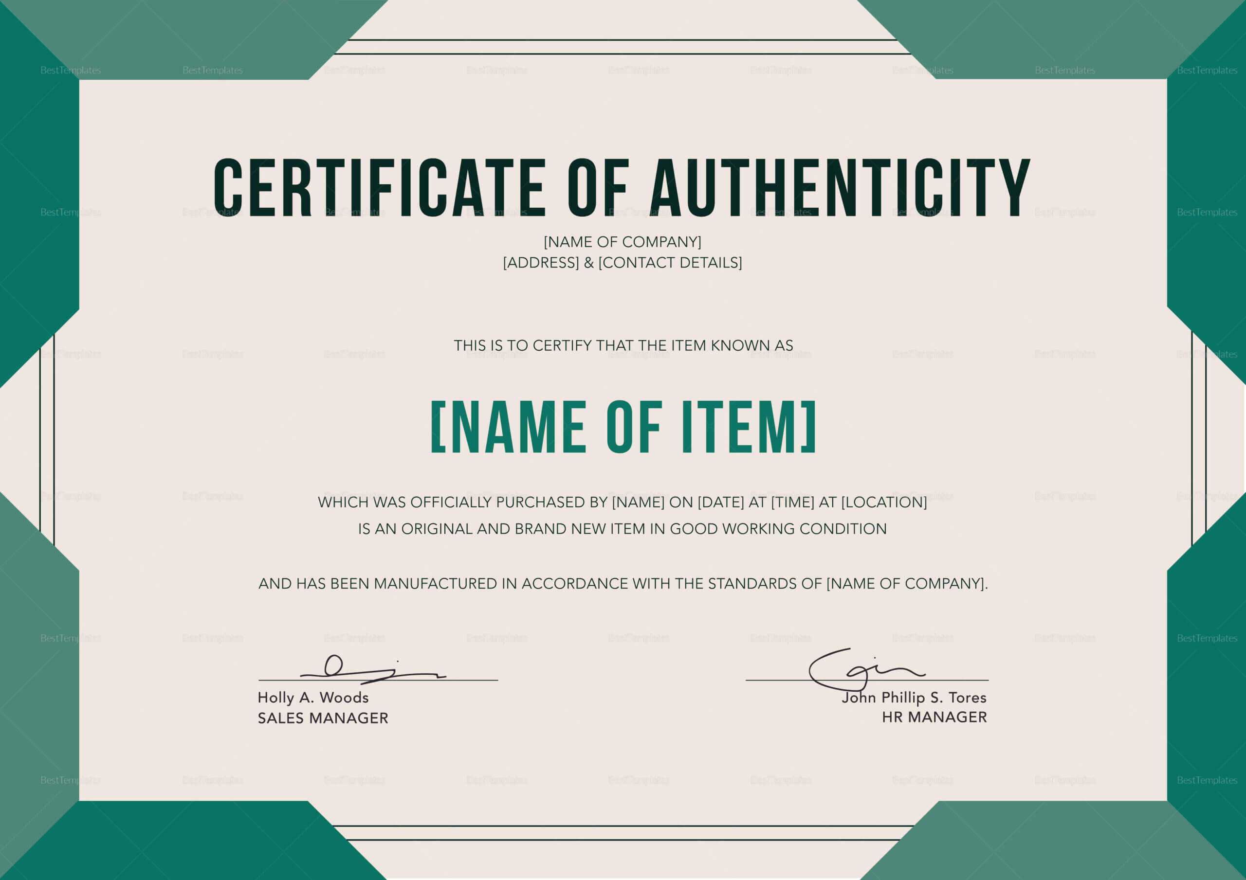 Elegant Certificate Of Authenticity Template With Regard To Certificate Of Authenticity Template