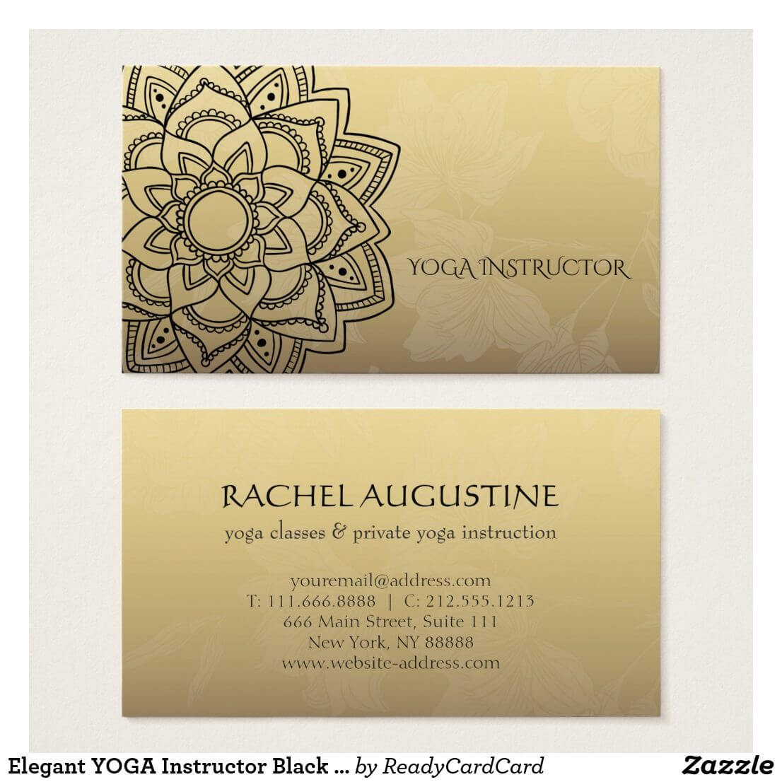 Elegant Yoga Instructor Black Gold Floral Mandala Business Throughout Business Cards For Teachers Templates Free