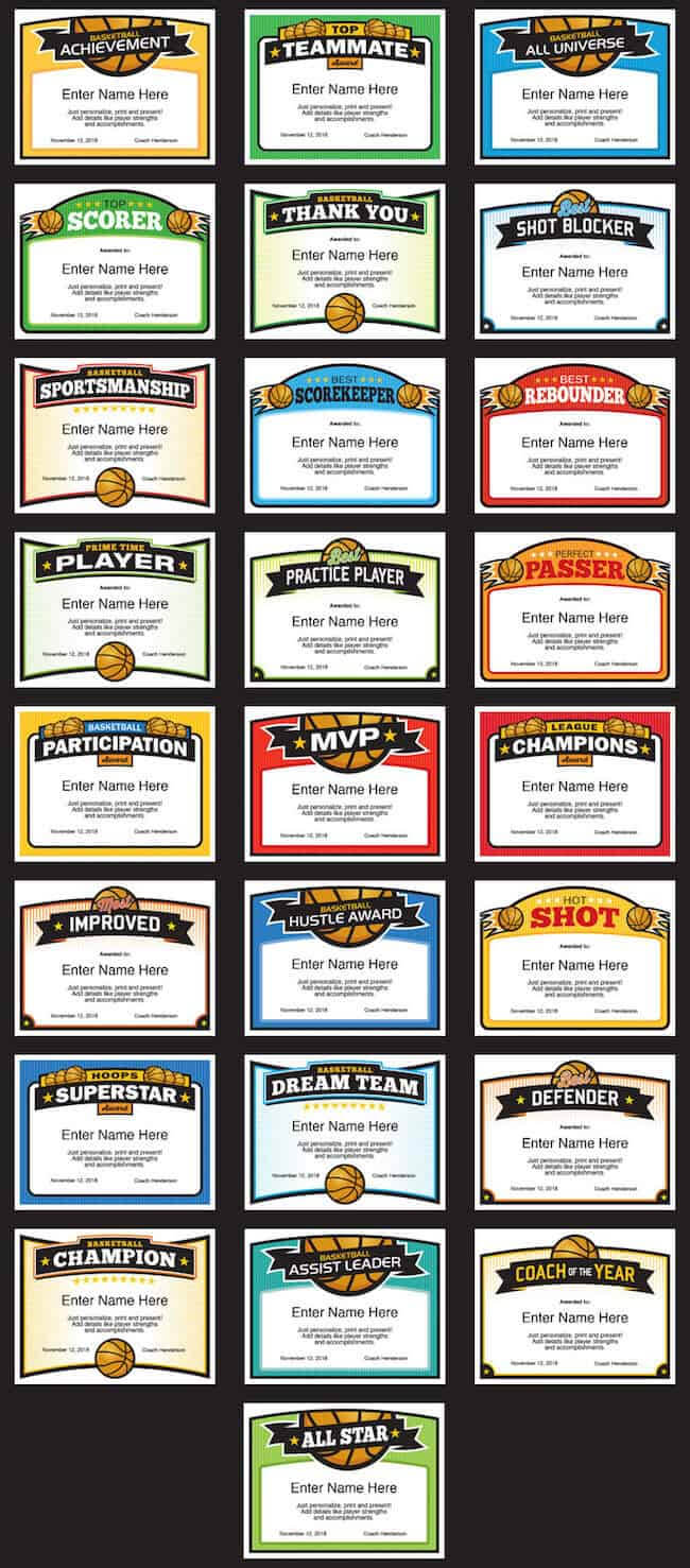Elite Basketball Award Certificate Templates, Boys And Girls With Regard To Sports Award Certificate Template Word