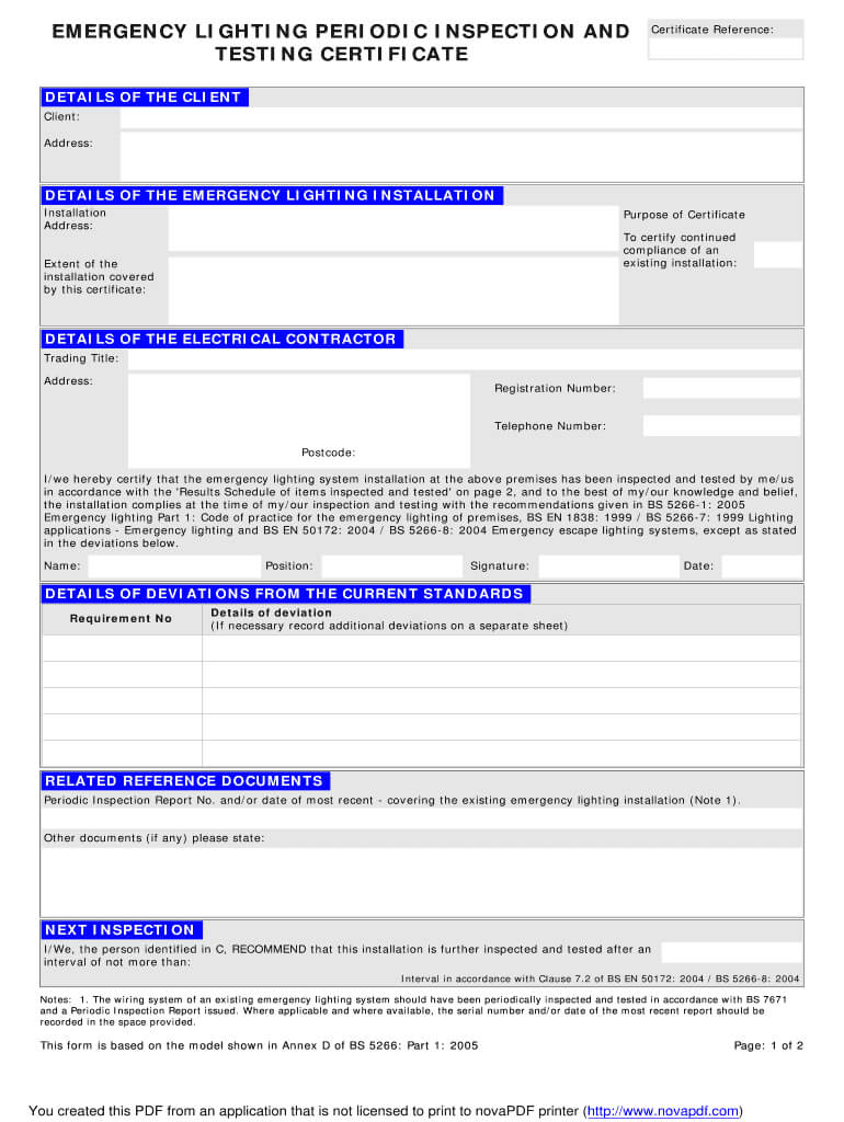 Emergency Lighting Certificate - Fill Online, Printable Pertaining To Electrical Installation Test Certificate Template