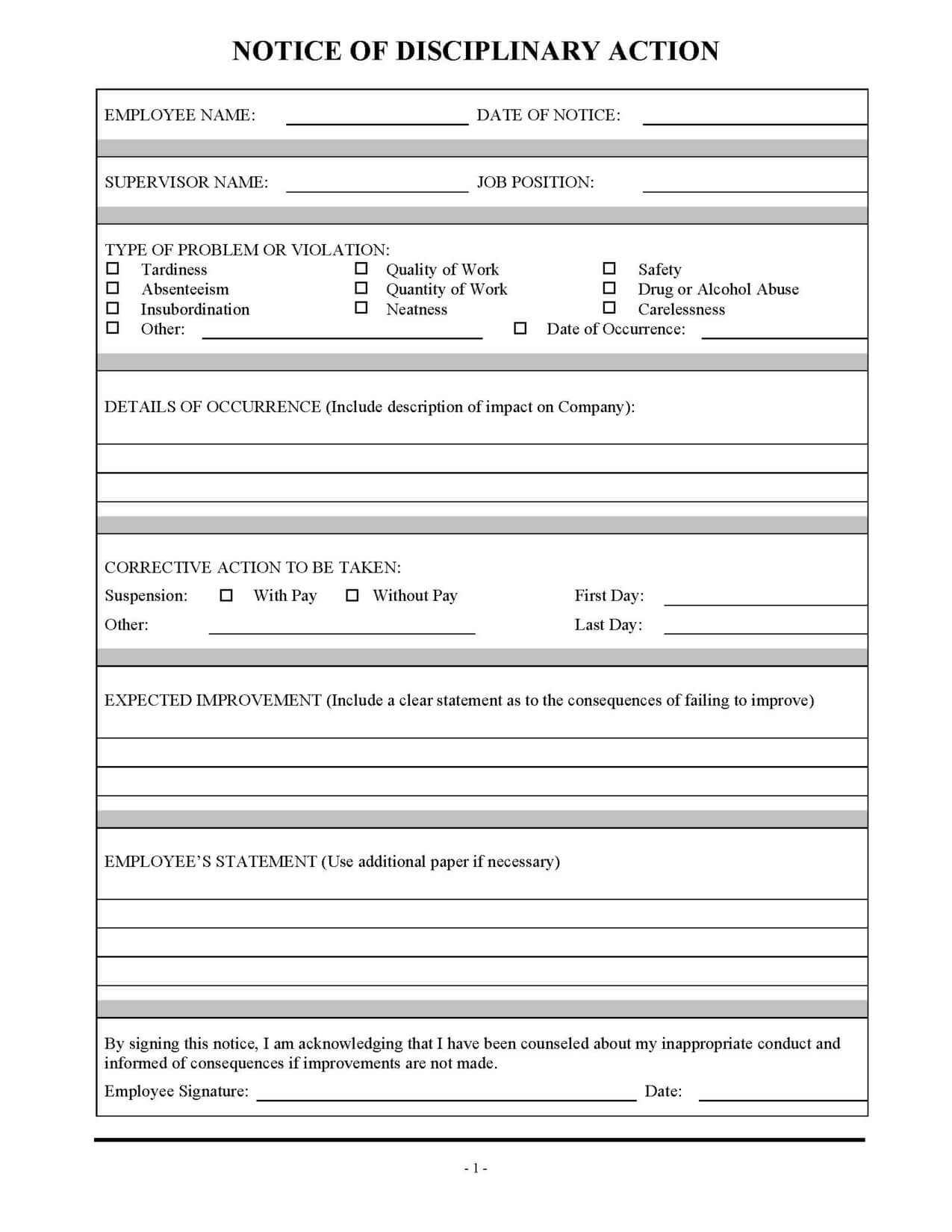 Employee Discipline Form Template | Employee Evaluation Form Regarding Blank Evaluation Form Template