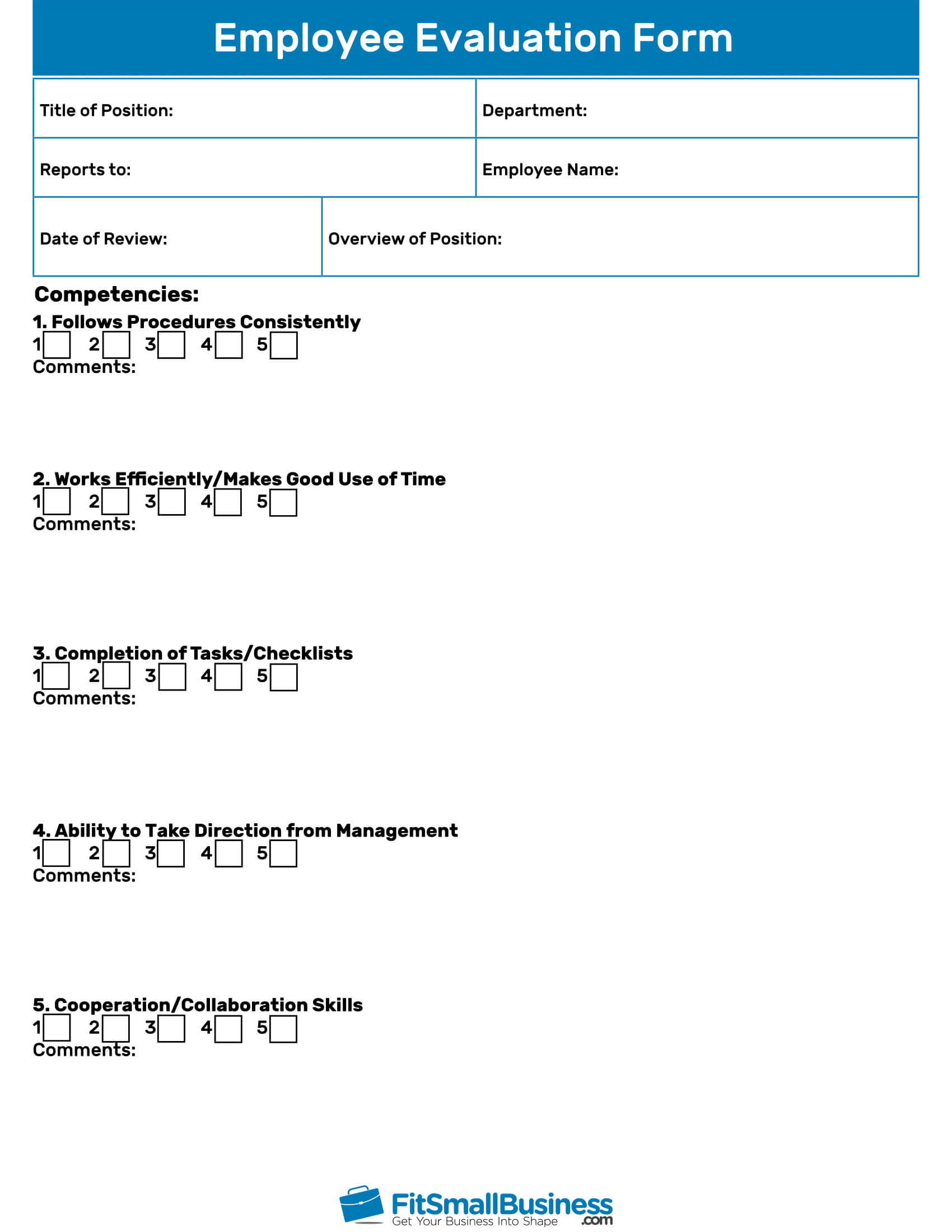 Employee Evaluation Forms [+Free Performance Review Templates] With Blank Evaluation Form Template