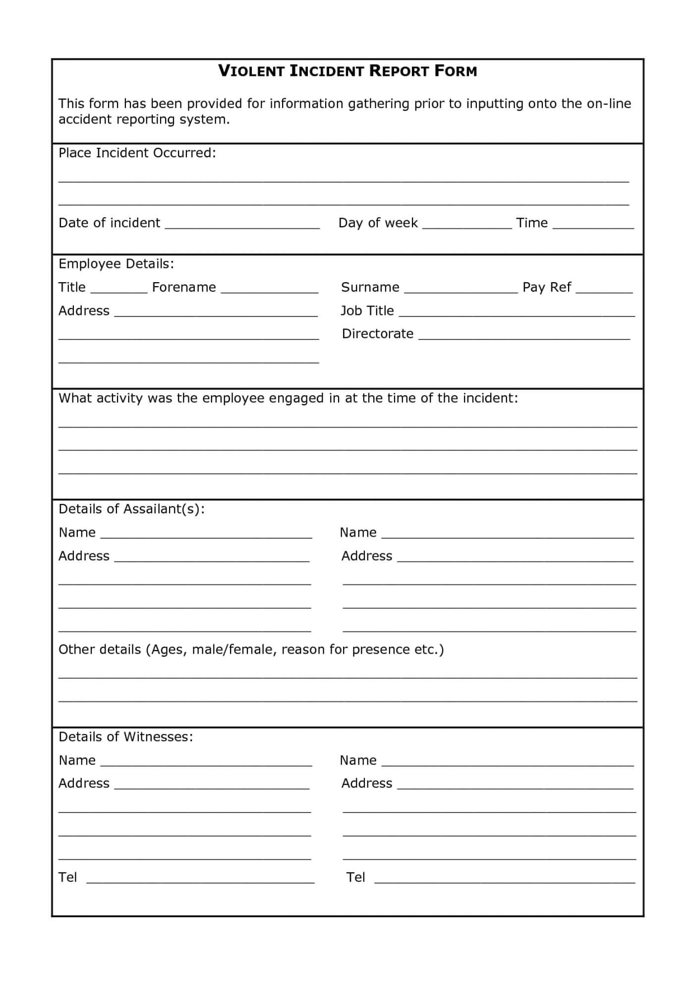 Employee Incident Report Template Form 291021 Example Throughout Incident Report Form Template Doc