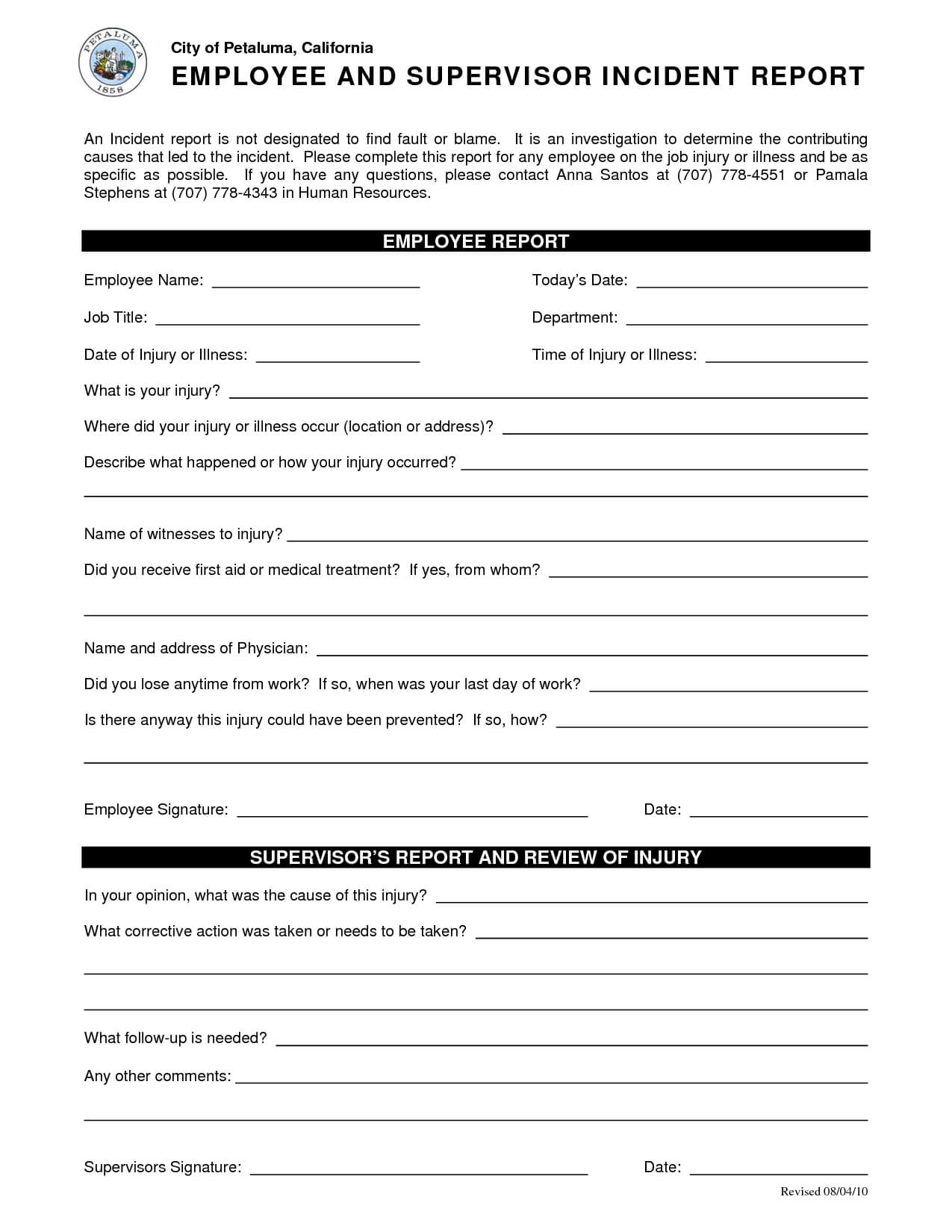 Employee Incident Report Template Form 291021 Example Within Fault Report Template Word