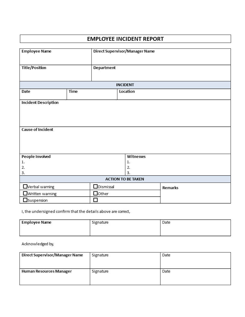 Employee Incident Report Template | Templates At With Regard To Employee Incident Report Templates