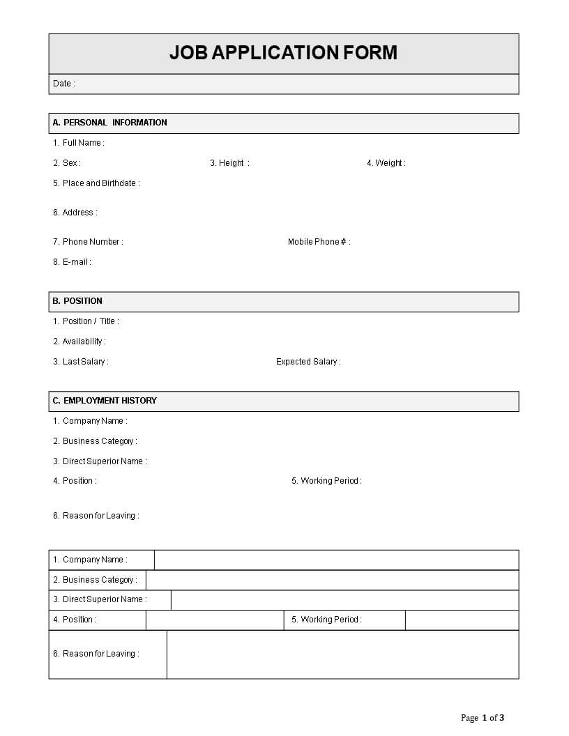 Employee Job Application Form Template Intended For Job Application Template Word
