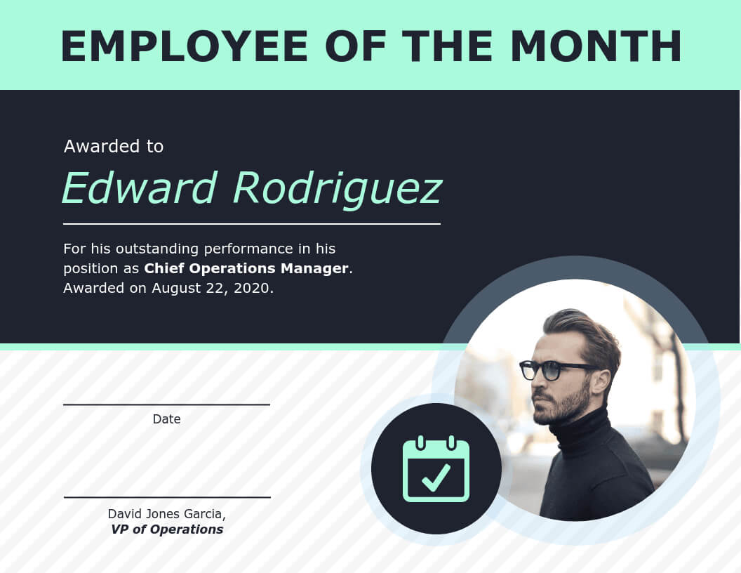 Employee Of The Month Certificate Of Recognition Template For Employee Of The Month Certificate Template With Picture